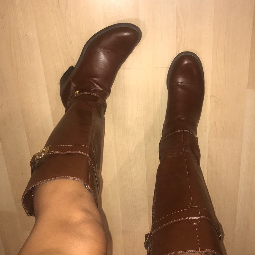 Brown Knee High Tommy Hilfiger Riding TWGESINA-R Leather Women’s Boots - 5.5M